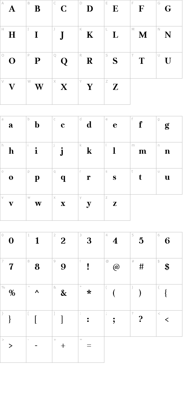 JabcedHy Bold character map