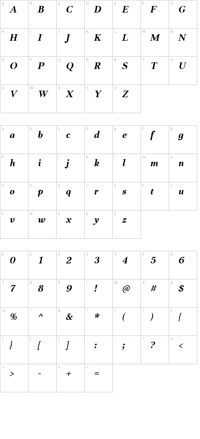 JabcedHy BoldItalic character map