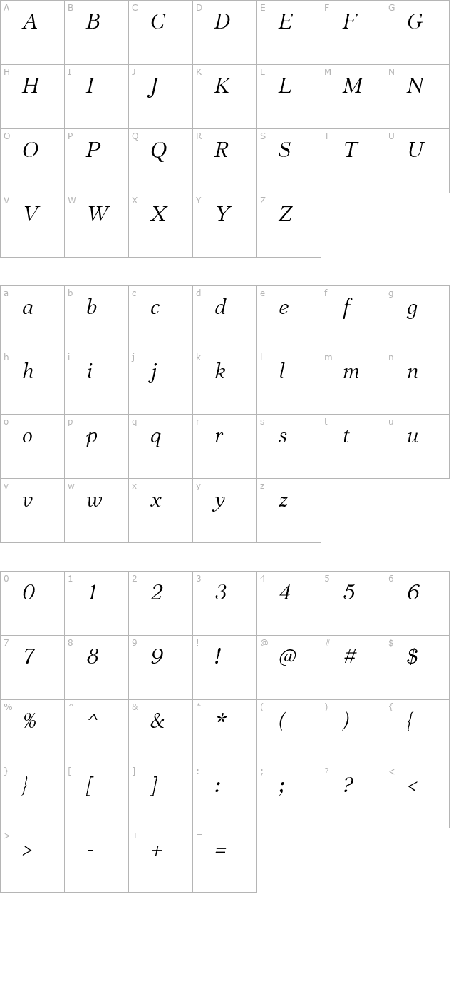 JabcedHy Italic character map