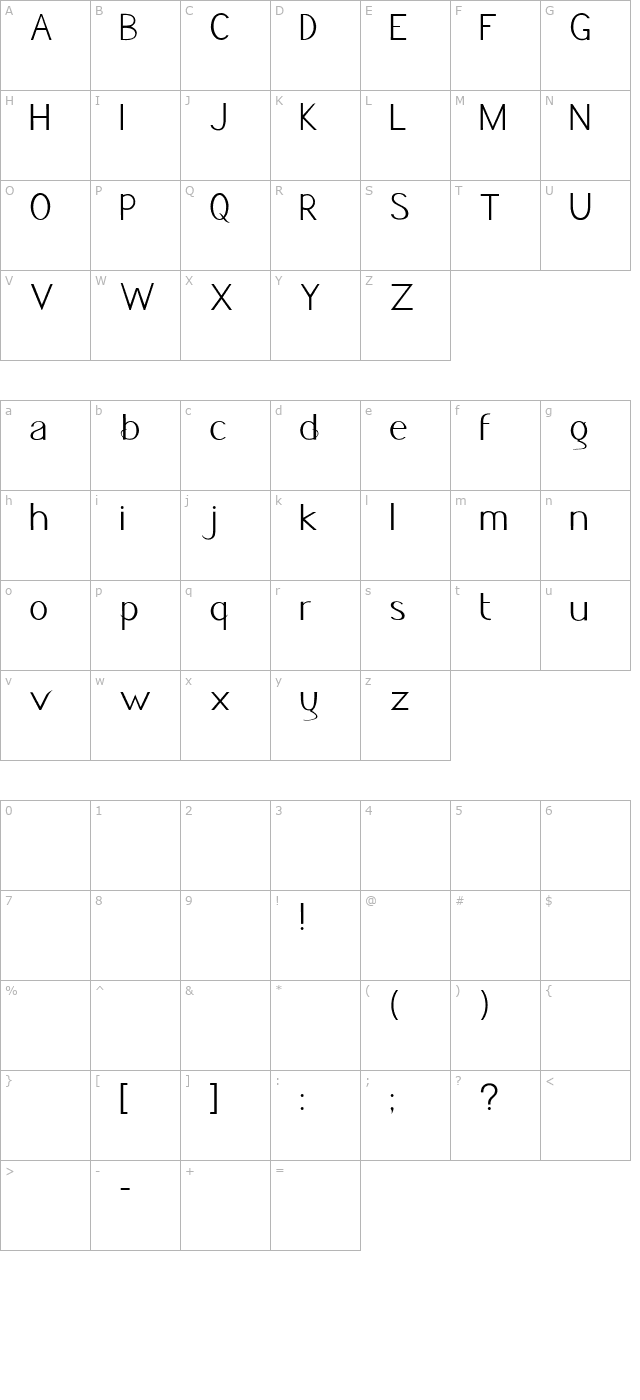 Jacks Font character map