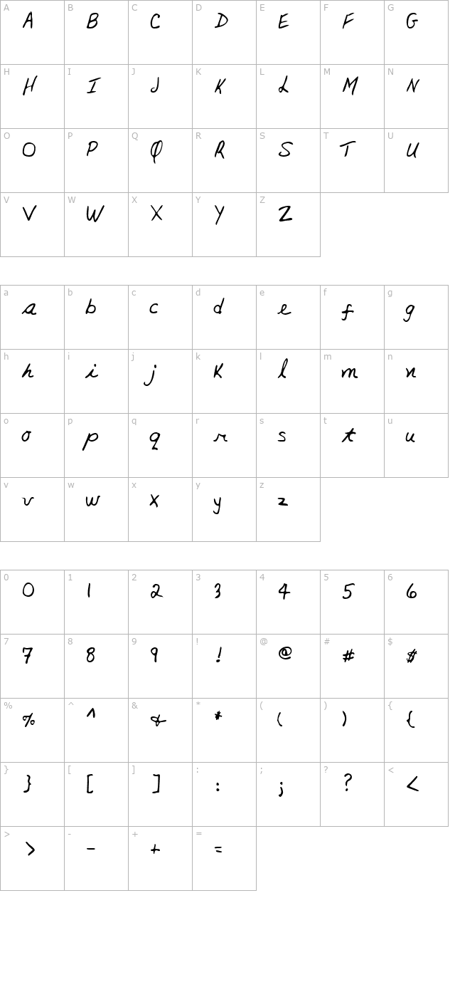 jackshand-regular character map