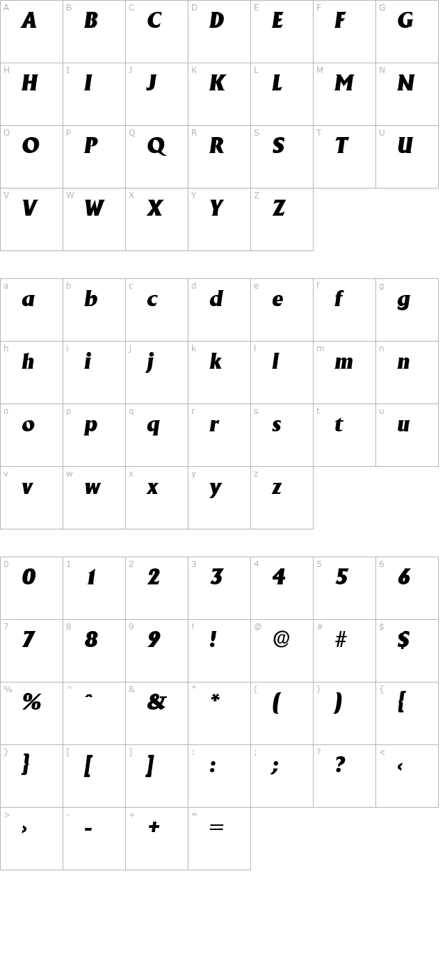 JacobBecker-Heavy Italic character map