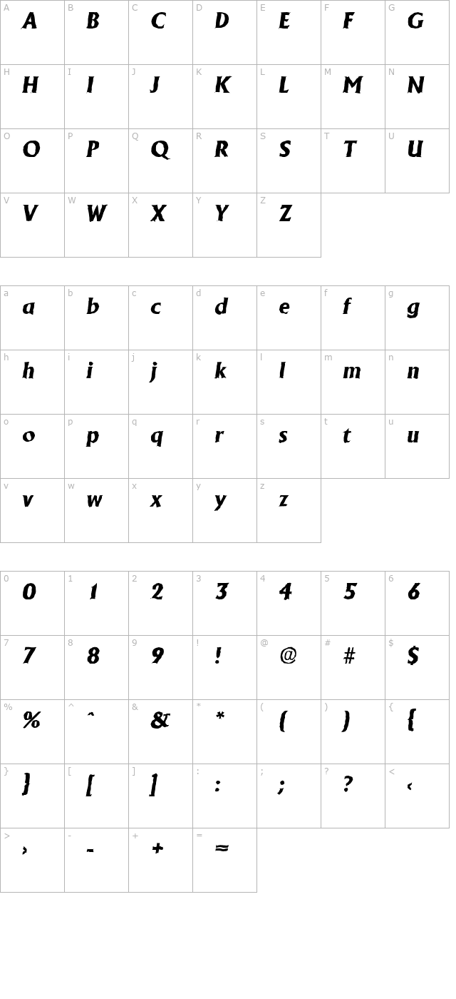 JacobBeckerAntique-ExtraBold-Italic character map