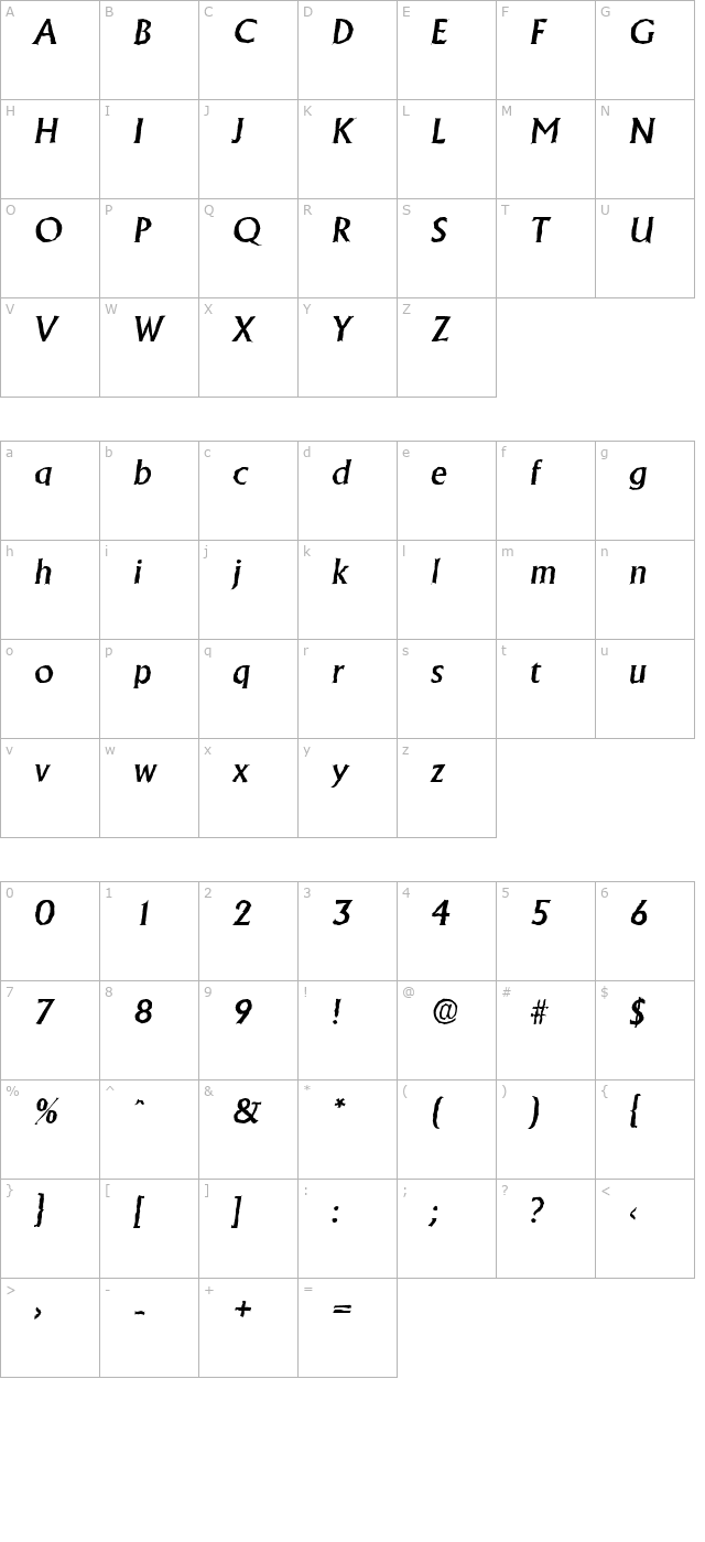 JacobBeckerAntique-Medium-Italic character map