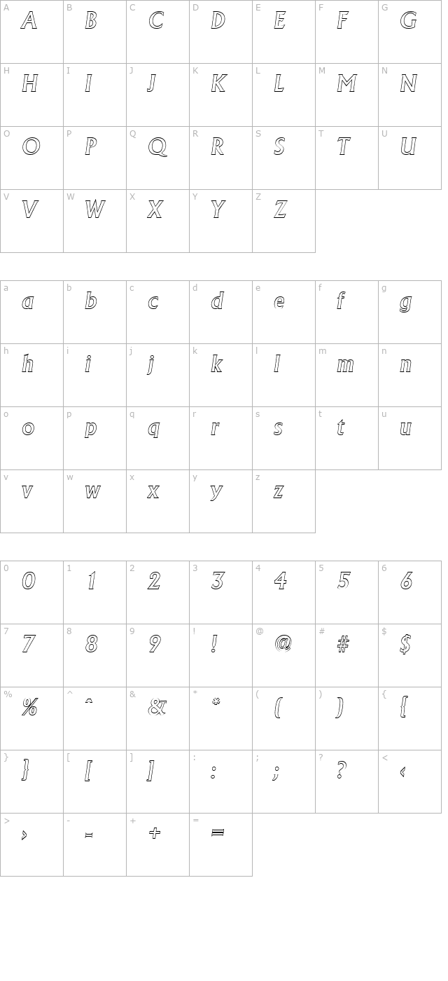 jacobbeckeroutline-medium-italic character map