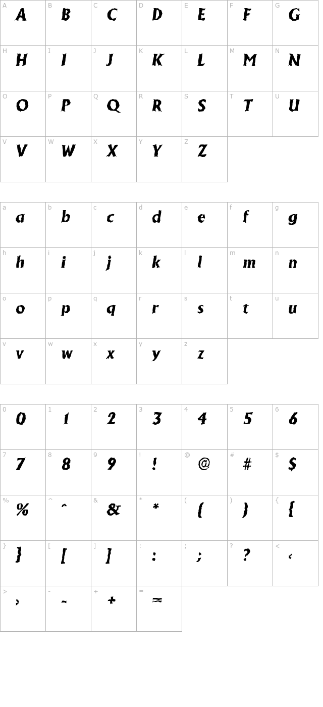 JacobBeckerRandom-ExtraBold-Italic character map