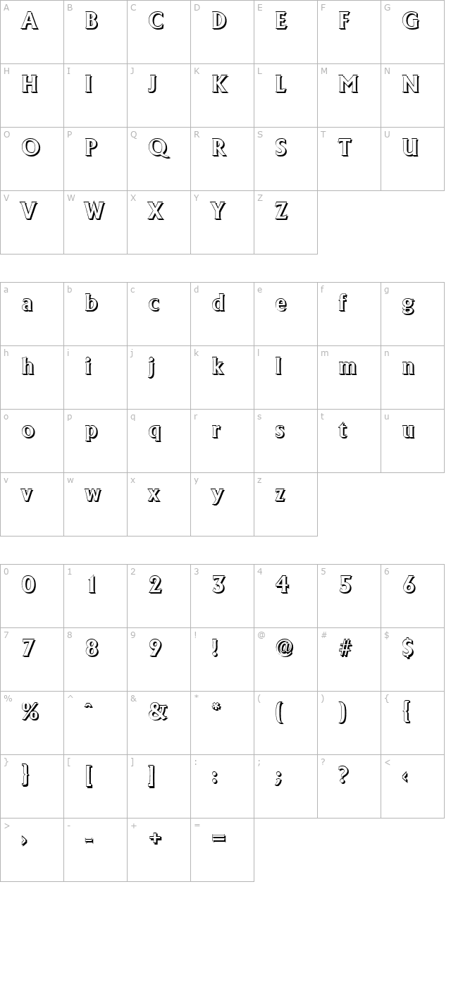 JacobBeckerShadow-Bold character map