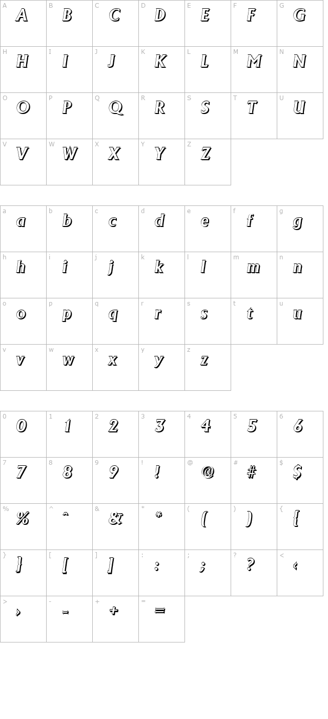 jacobbeckershadow-bolditalic character map