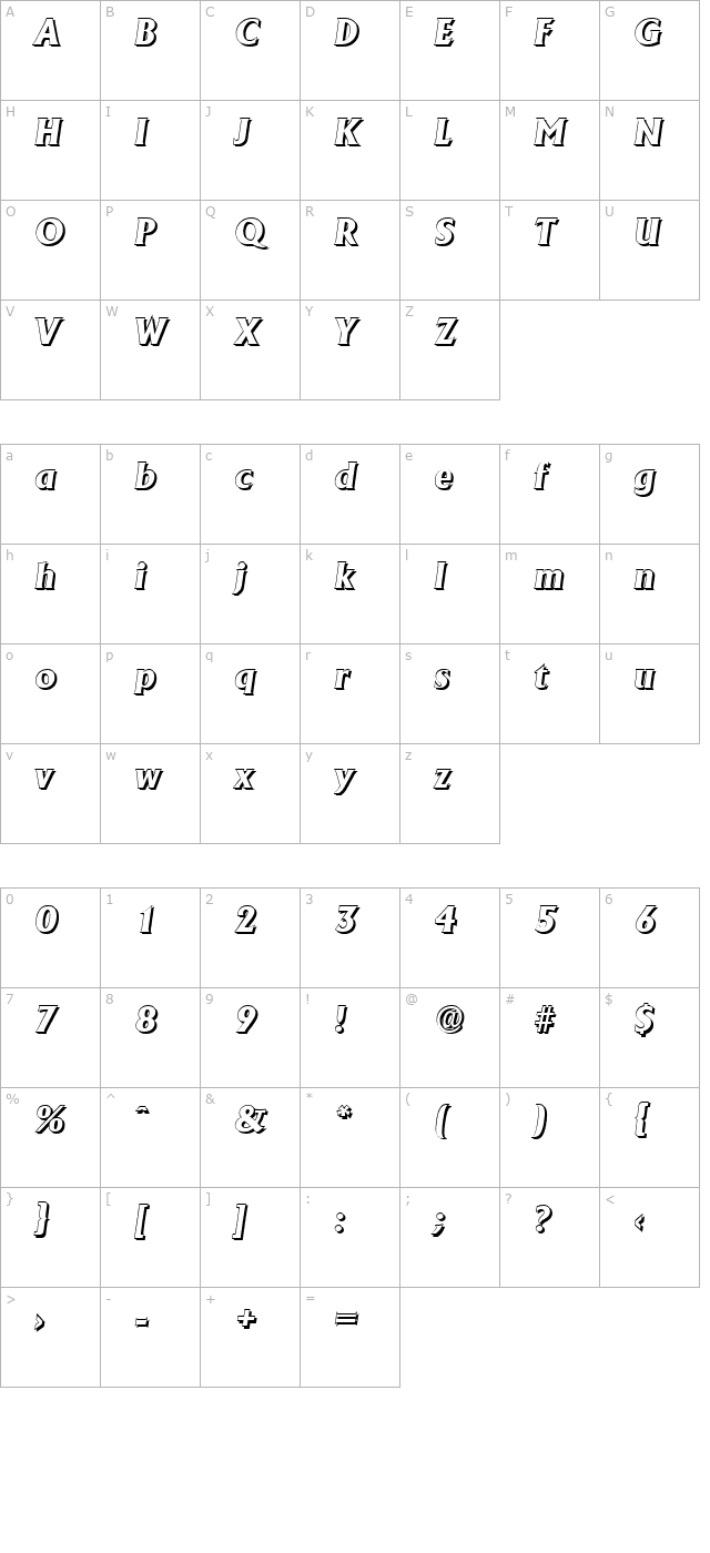 jacobbeckershadow-extrabold-italic character map