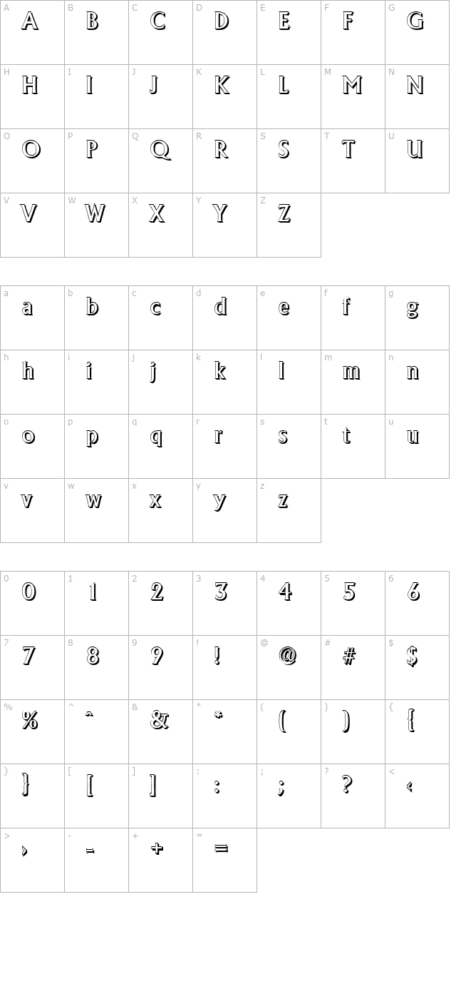 JacobBeckerShadow-Medium-Regular character map