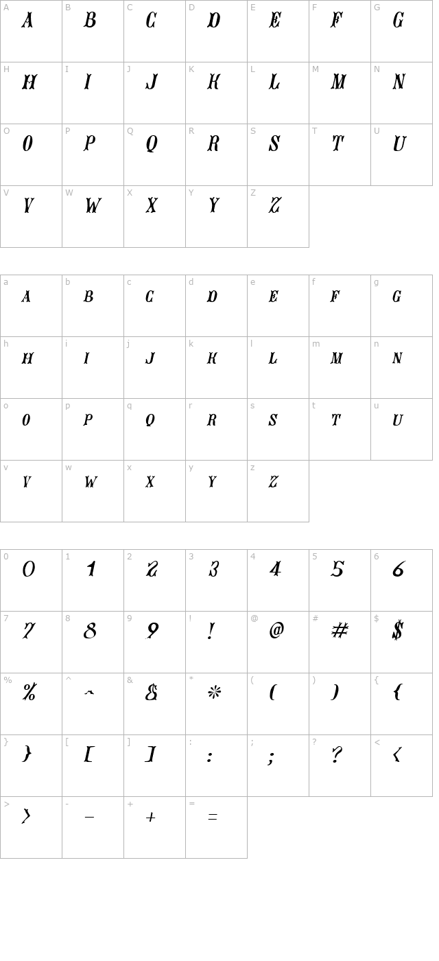 jacques-italic character map