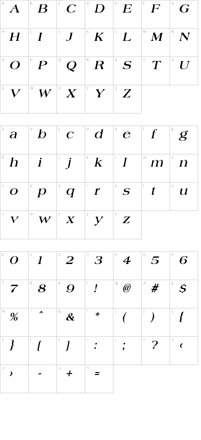 Jade BoldItalic character map