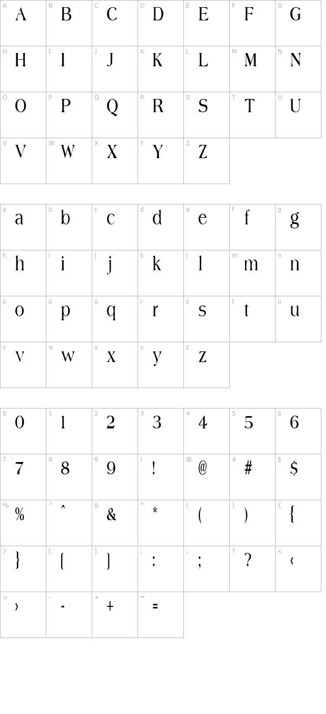 jadecondensed character map