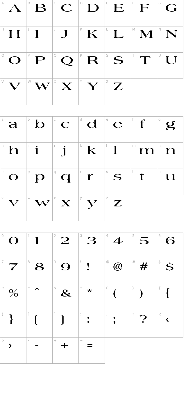 JadeExtended character map