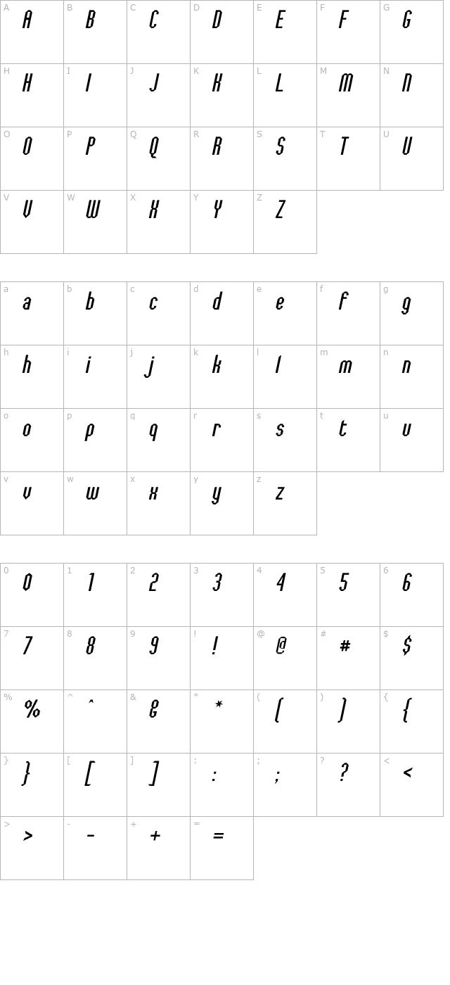 jagged-dreams-oblique-otf character map