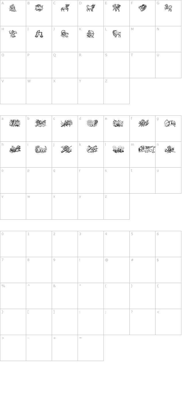 Jahreskreis OTF character map