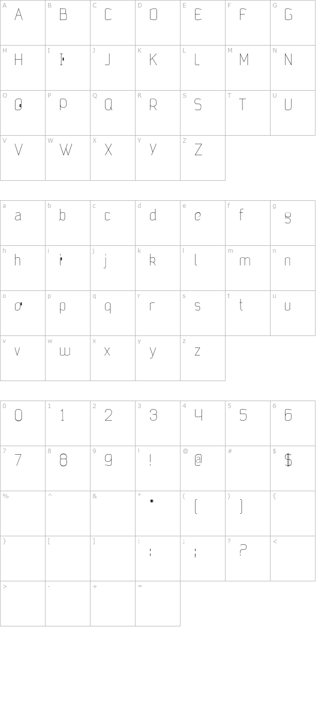 jalane-light character map