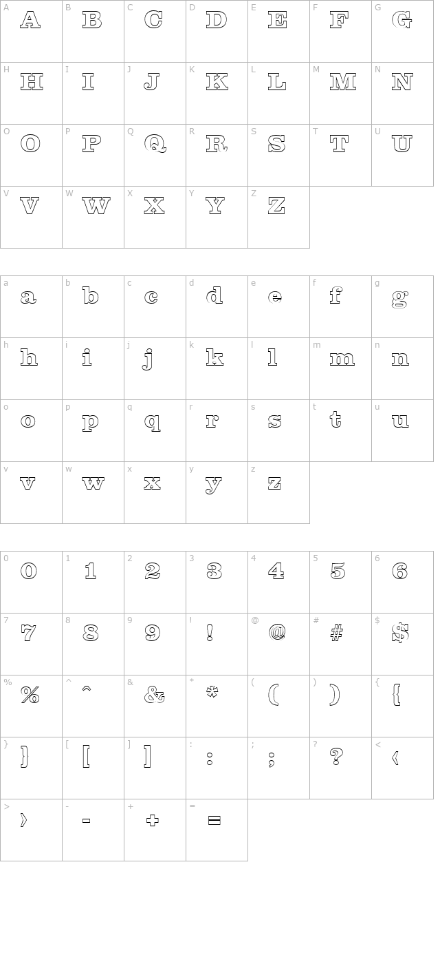 JamesBeckerOutline-ExtraBold-Regular character map