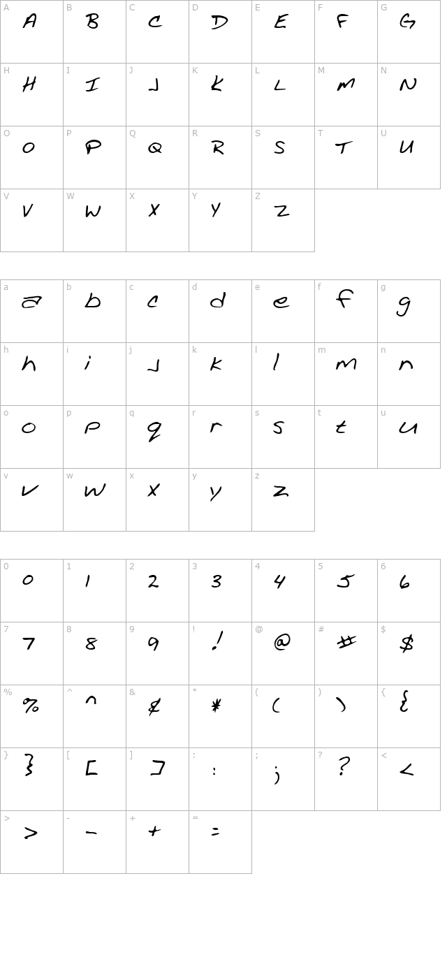 Jantz Regular character map