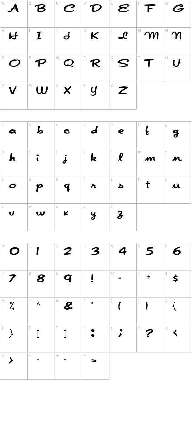 JapanScript911 Regular ttcon character map