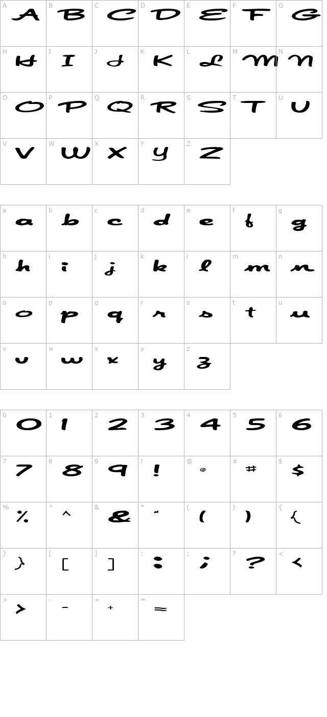 JapanScript911 Regular ttext character map