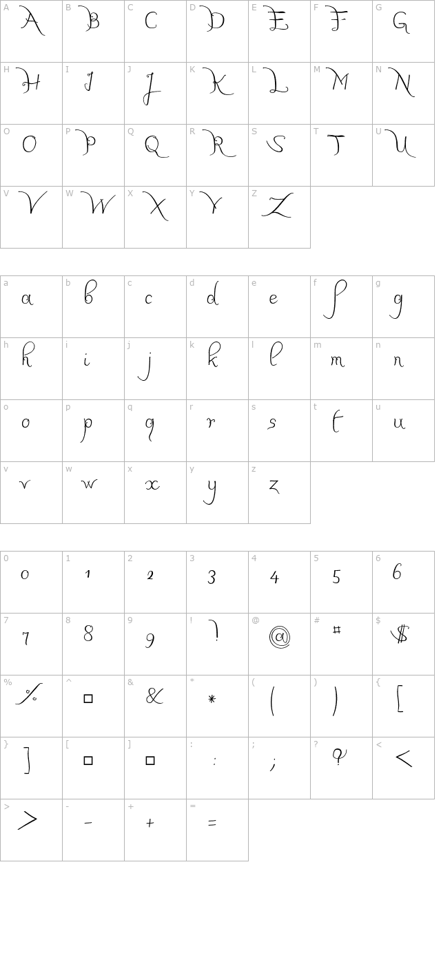 JBCalli-Bold character map