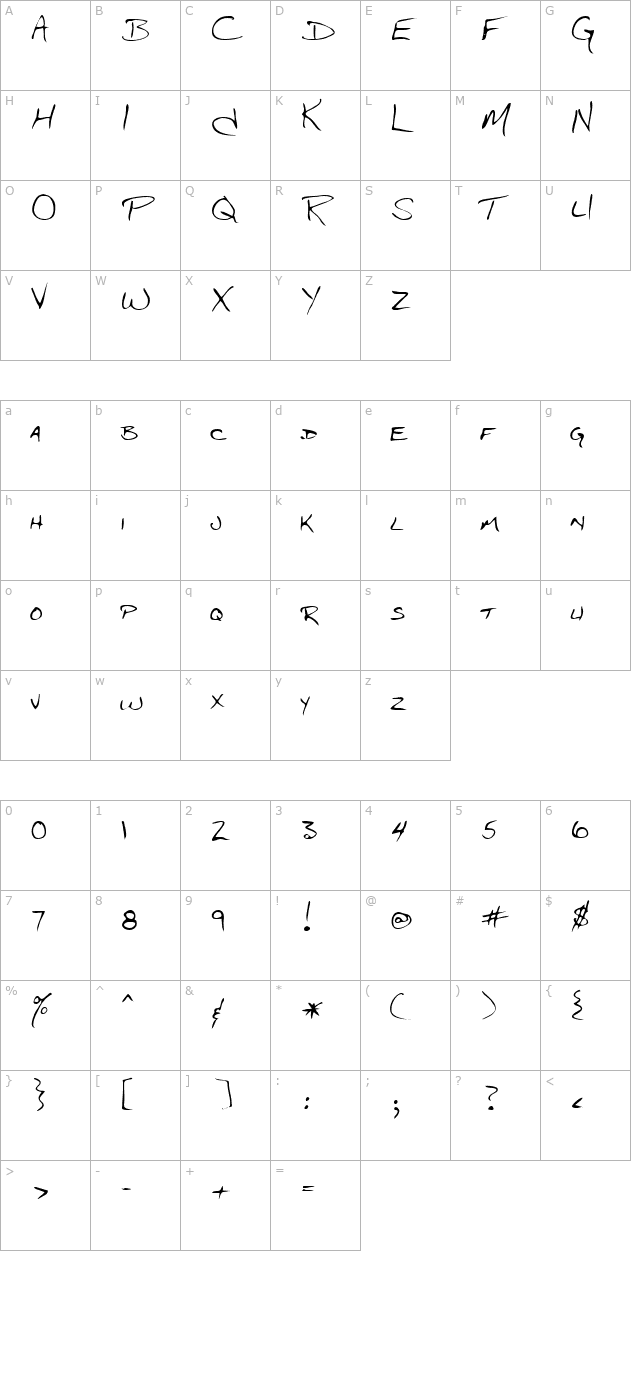 jdrfont-regular character map