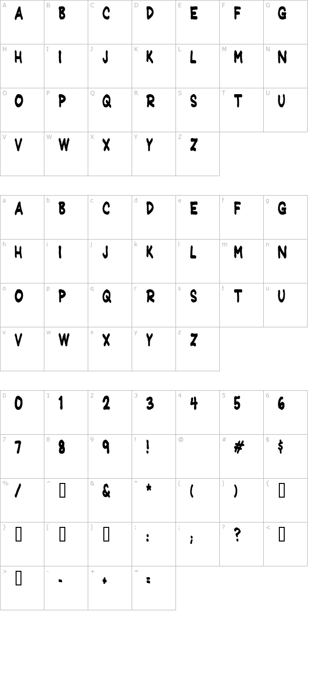 Jeffrey Print JL Condensed character map