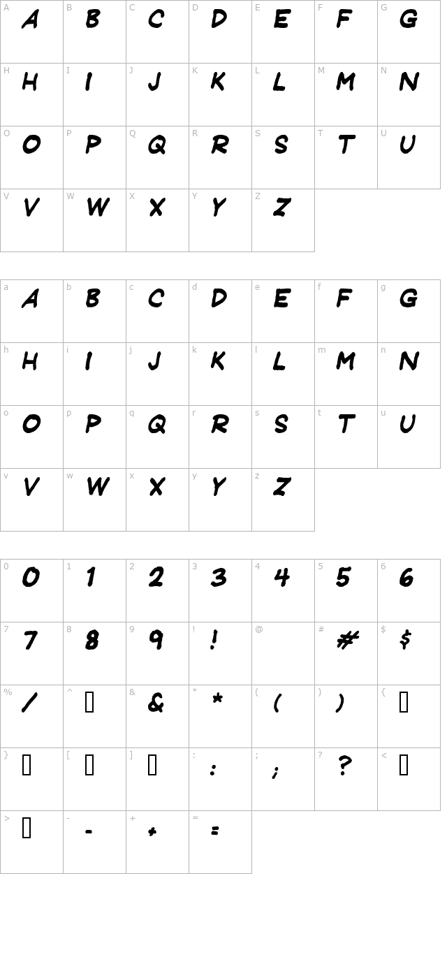 Jeffrey Print JL Italic character map