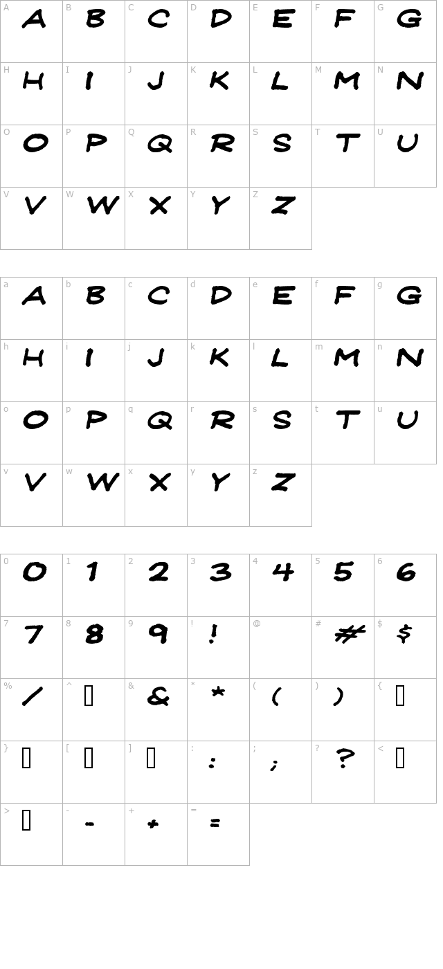 Jeffrey Print JL Wide Italic character map