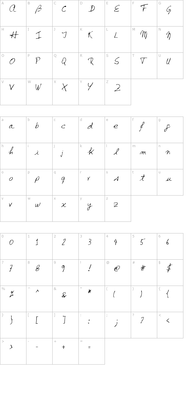 JenkinsHand Regular character map