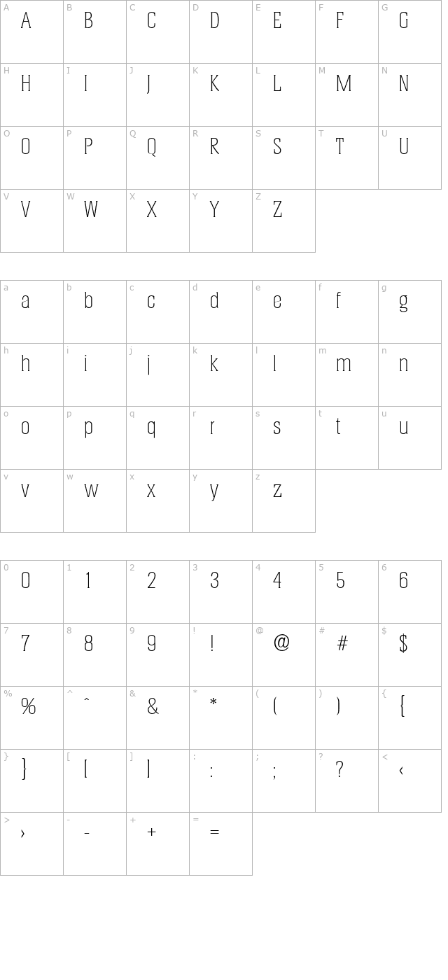 jeremybecker-extralight character map