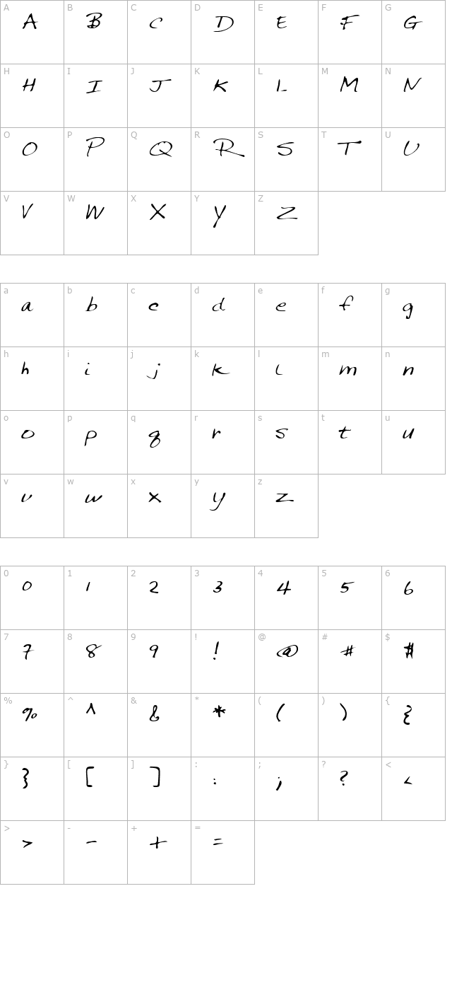 JeremysHand Regular character map