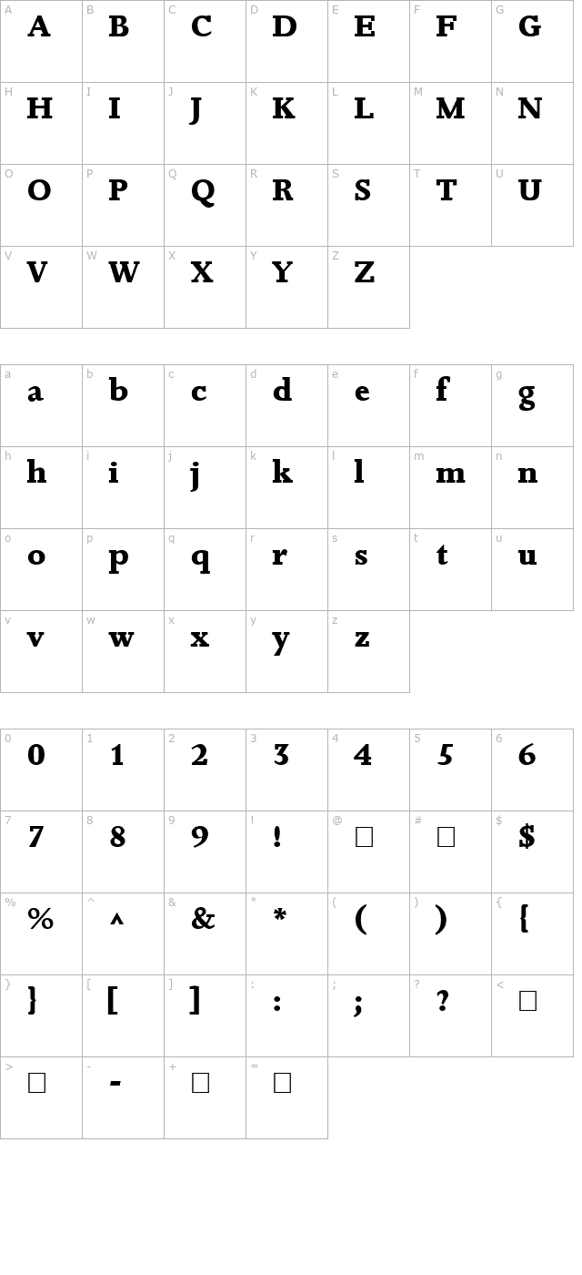 JernaBold Bold character map