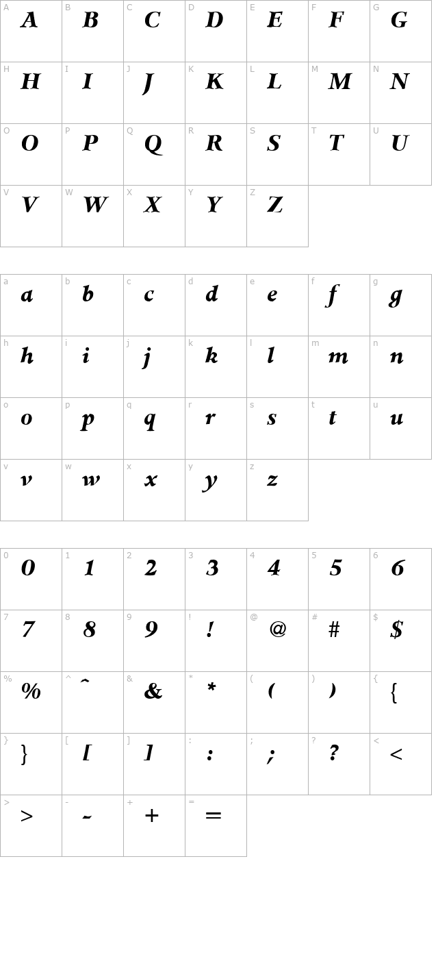 jessamine-bolditalic character map