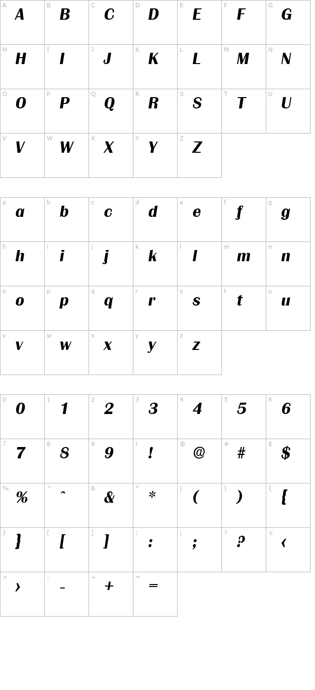 jessebecker-bold-italic character map