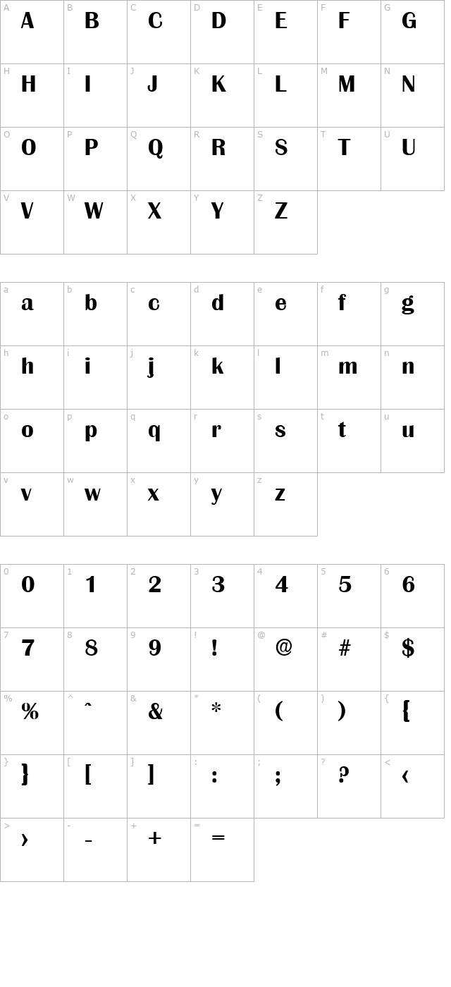 JesseBecker Bold character map