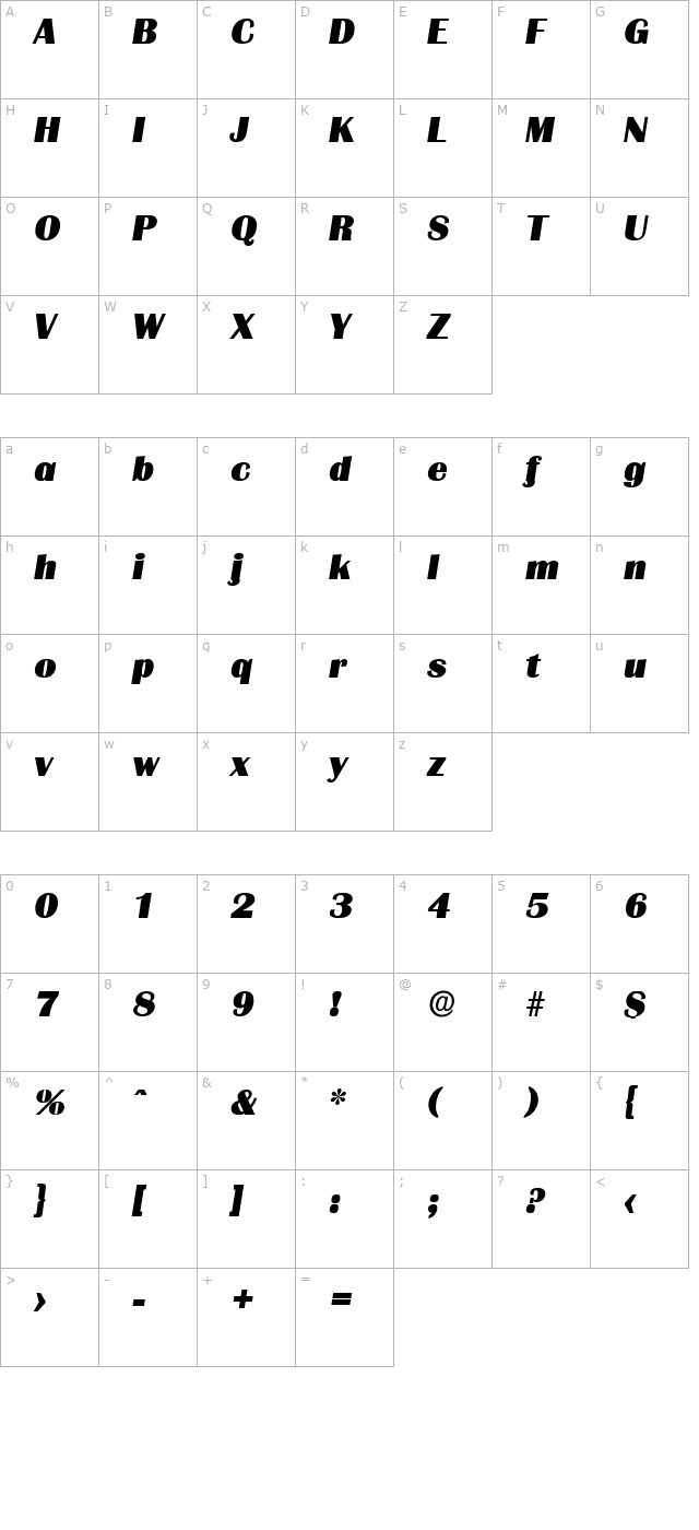 JesseBecker-Heavy Italic character map
