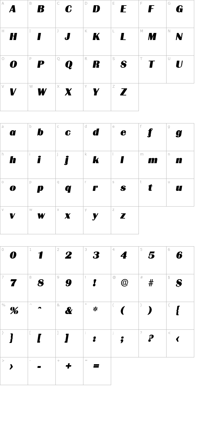 jessebecker-heavy-italic character map