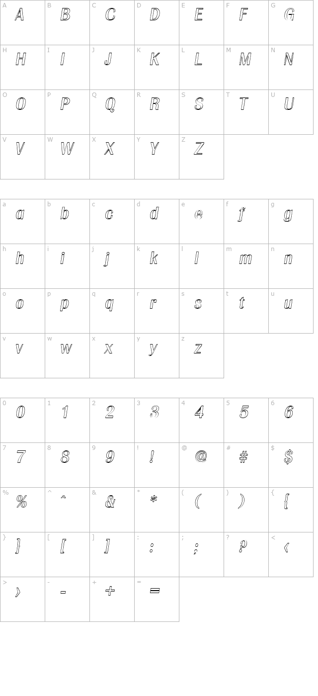 jessebeckeroutline-italic character map