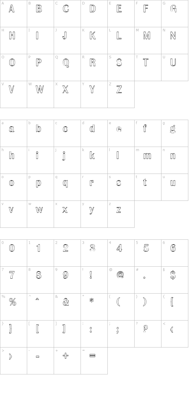 jessebeckeroutline-medium-regular character map