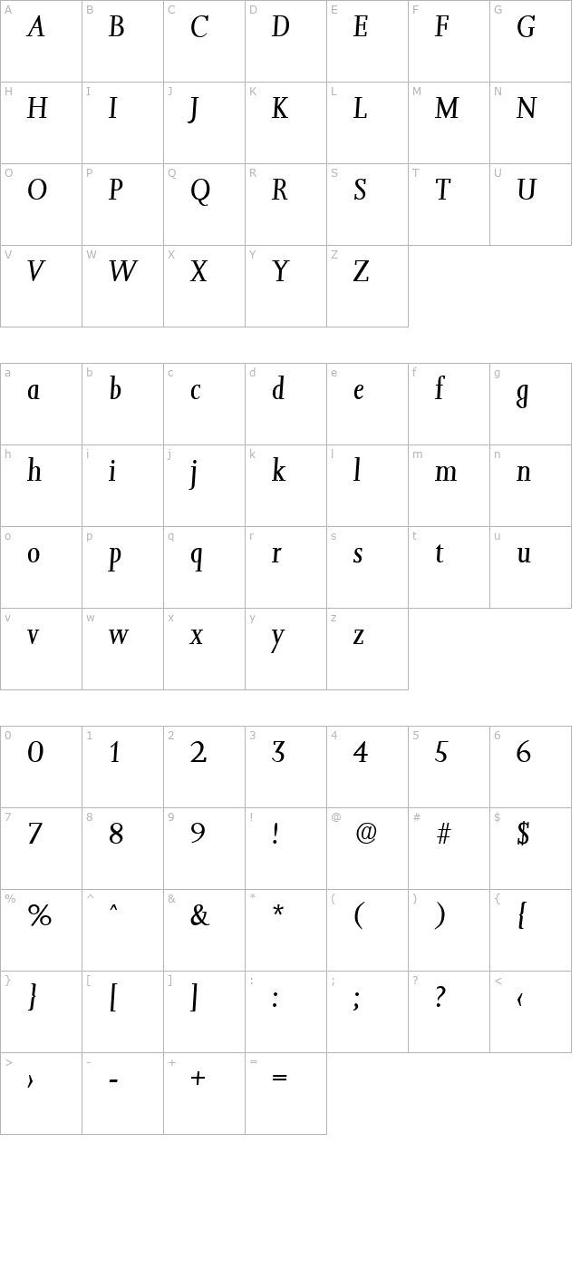 Jessica-RegularIta character map