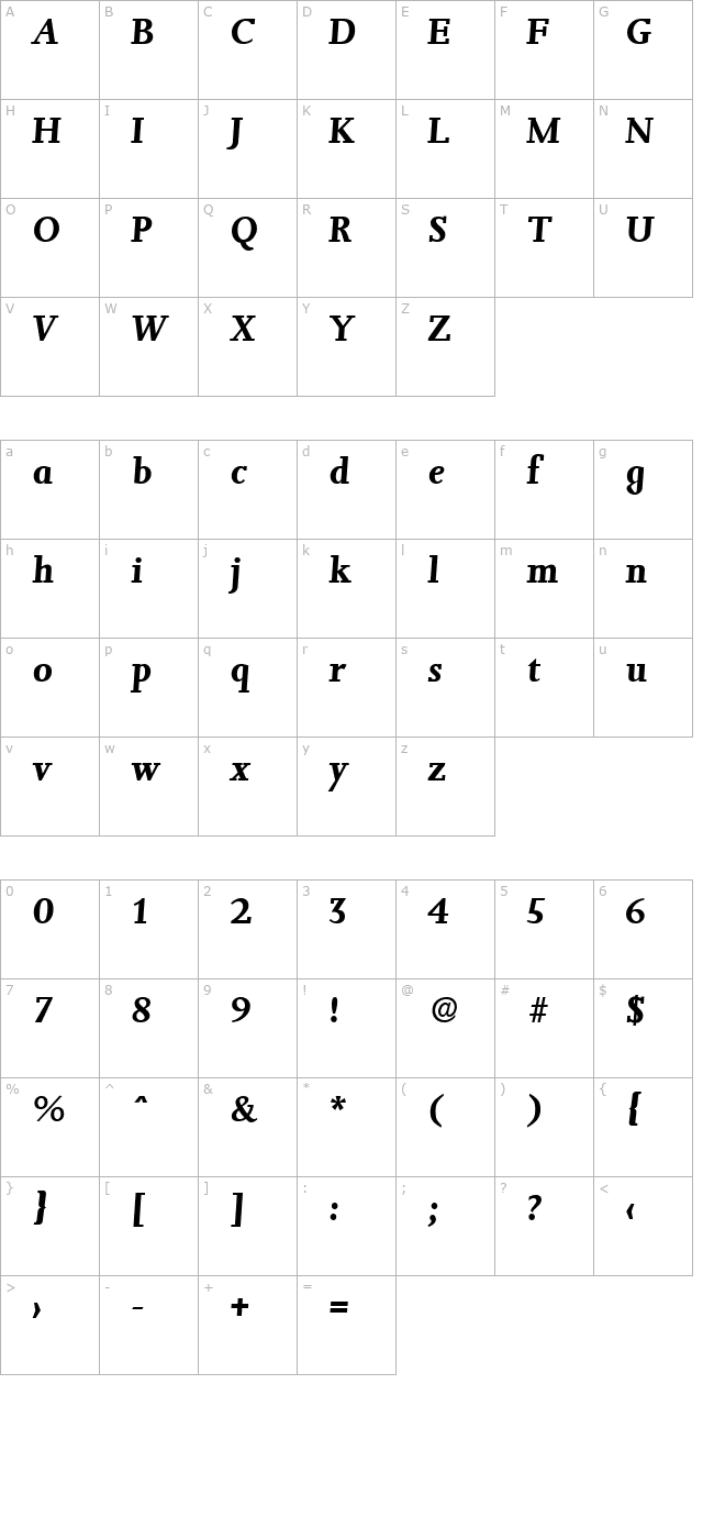 Jessica-Serial-BoldItalic character map