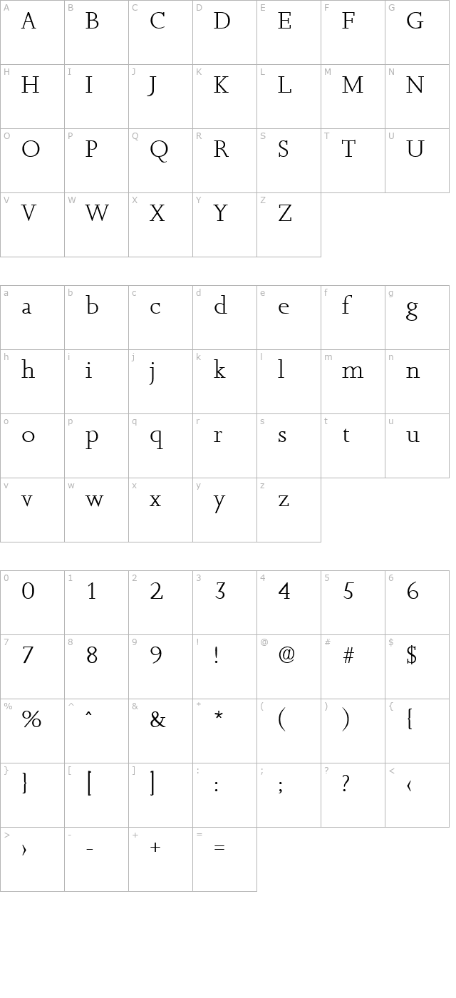 jessica-serial-light-regular character map