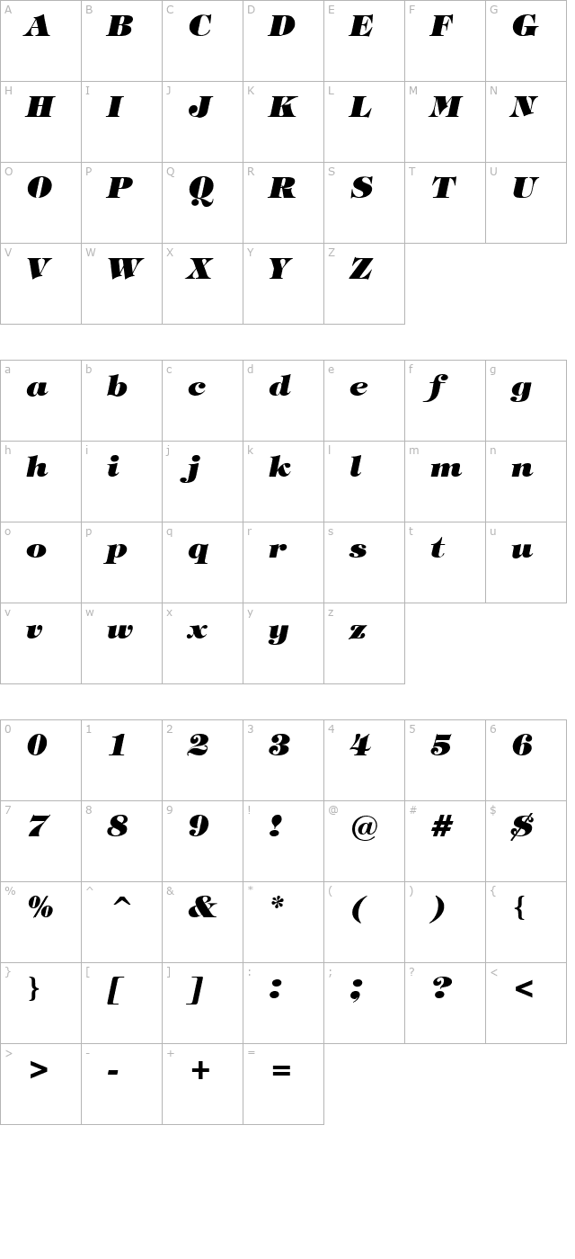 Jewel Bold Italic character map