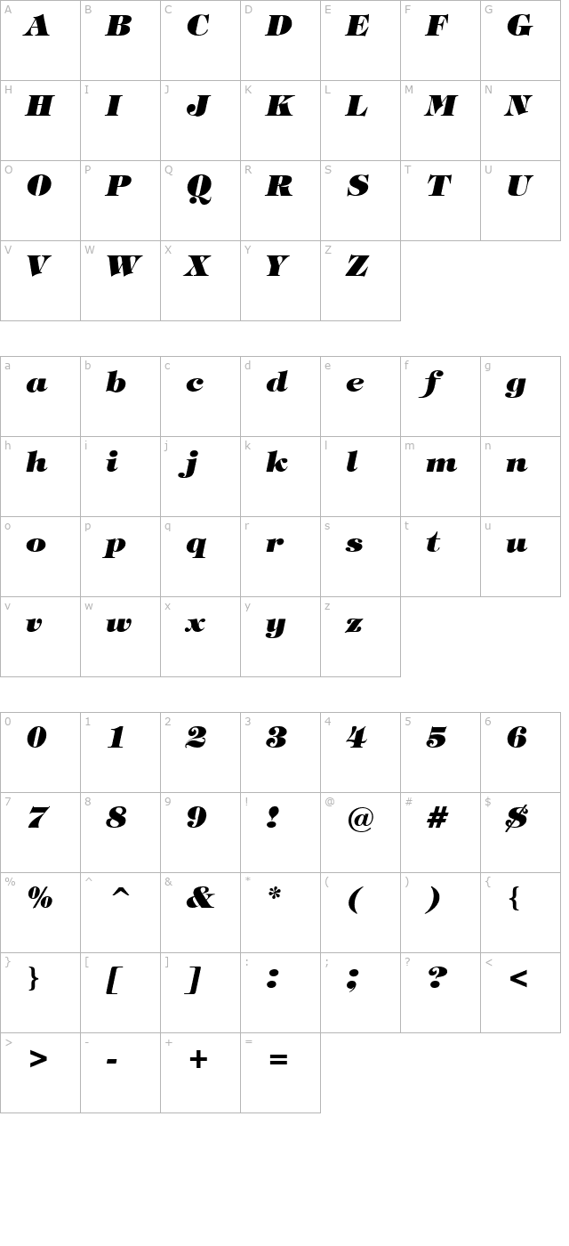 jewel-bold-italic character map