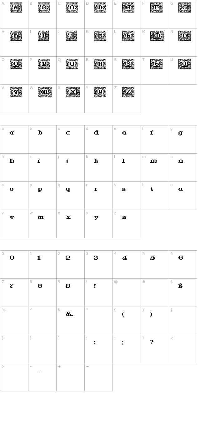 JF Cotswold Leaves character map