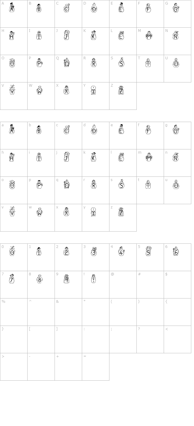 JFSnowbiz character map