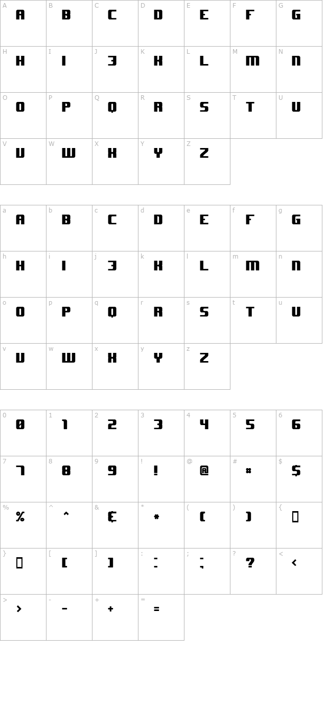 jhuf character map