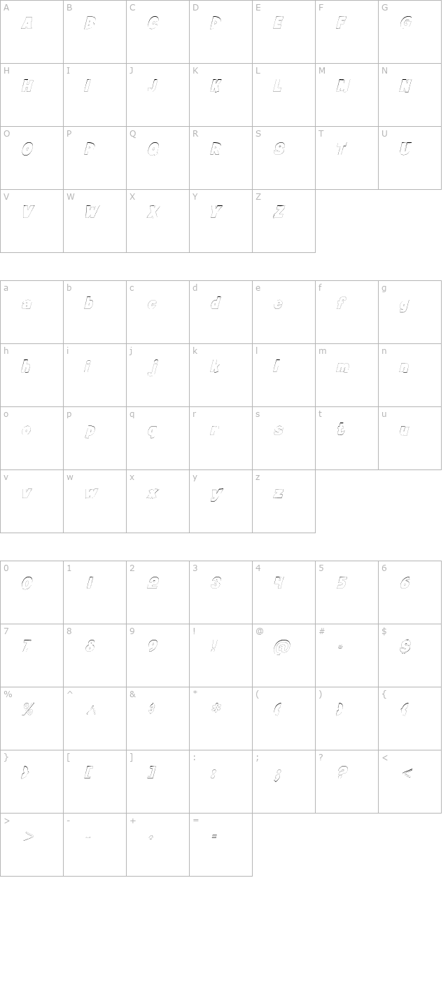 JiffyOutline Italic character map